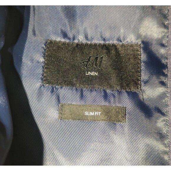 H&M Men's Slim Fit Linen Dark Blue Jacket Blazer Size 38R - Picture 4 of 5